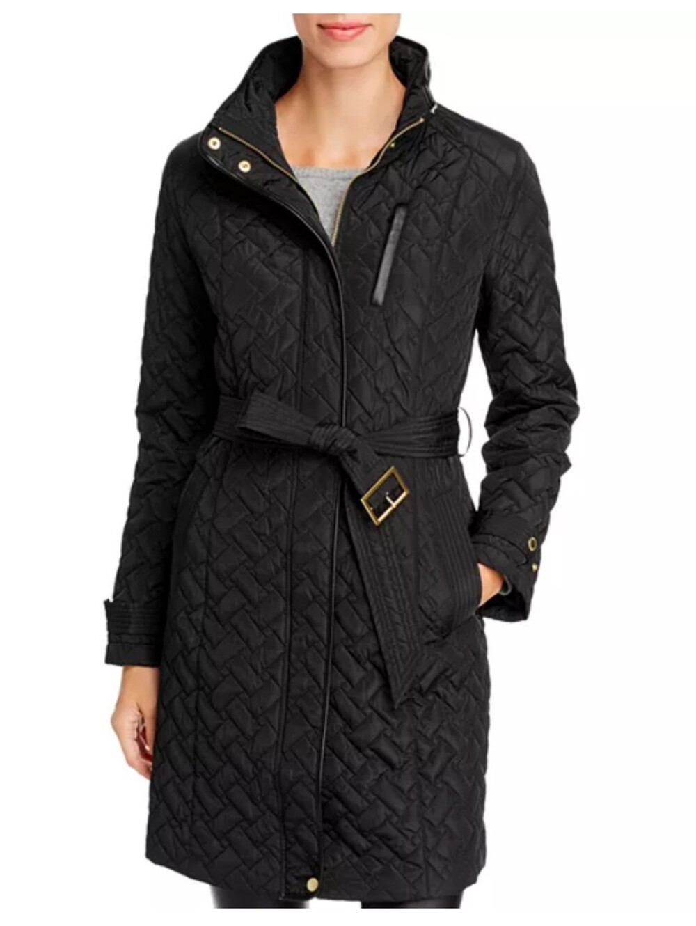 LIKE NEW Cole Haan Mid-length Quilted Black Belted Jacket, Size M, Cottagecore